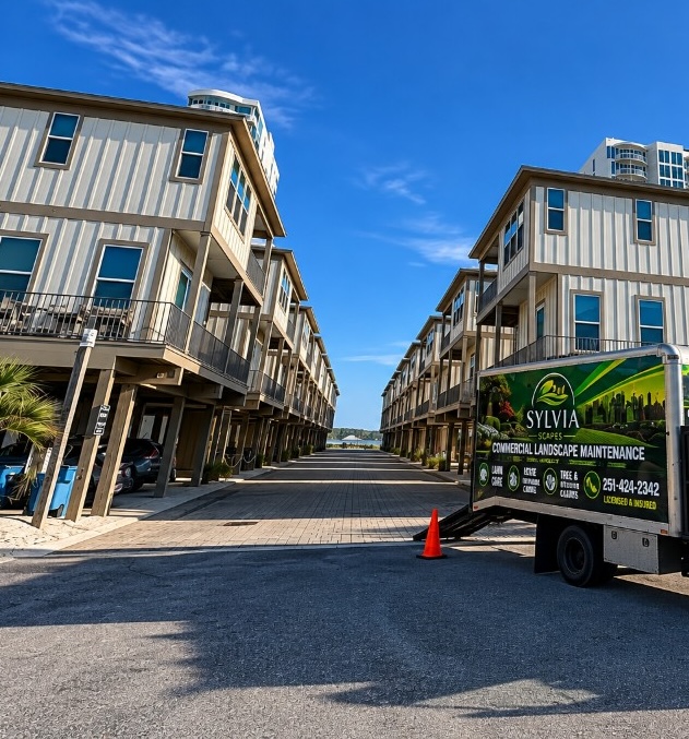 Sylvia Scapes commercial landscape maintenance truck on site